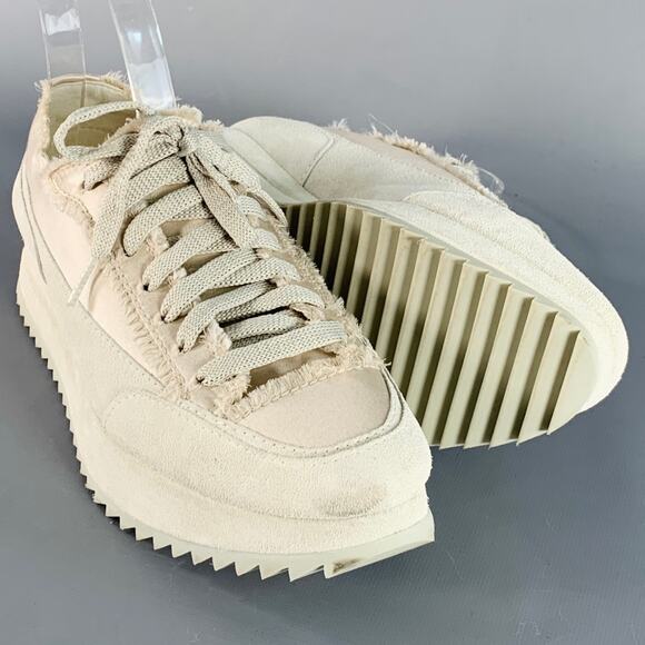PEDRO GARCIA Size 6.5 Beige Grey Satin Suede Raw Edge Platform Sneakers - Picture 5 of 10